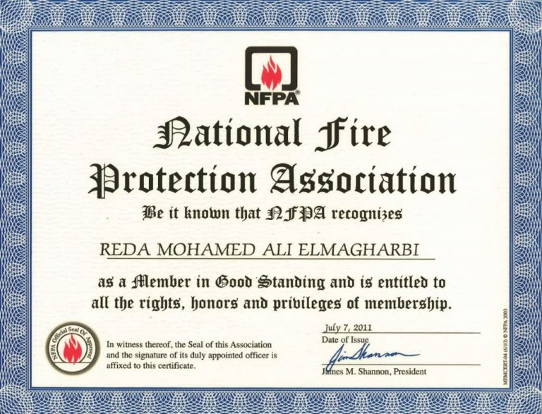 NFPA Certificate Najd Electricals Safety Equipment Trading